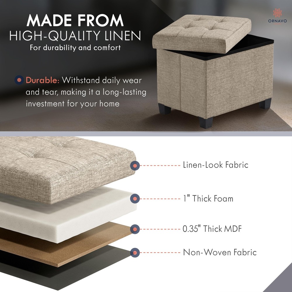 Storage Ottoman Small Rectangle Ottoman with Legs, Foot Rest Stool Seat, Load...
