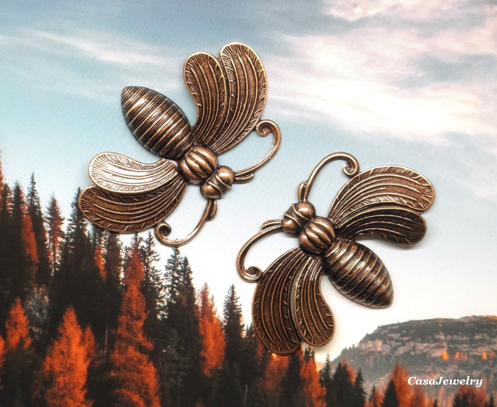 #5010 ANTIQUED GOLD LARGE SPLIT WING MOTH COMPONENT - 2 Pcs