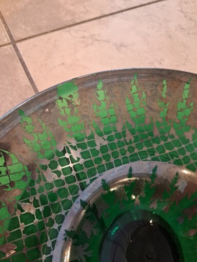 " Console Centerpiece Bowl Flared Green W Silver Design