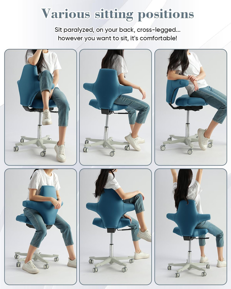 Ergonomic Dental Assistant Chair with Back Support, Blue Microfiber, Rolling Sto