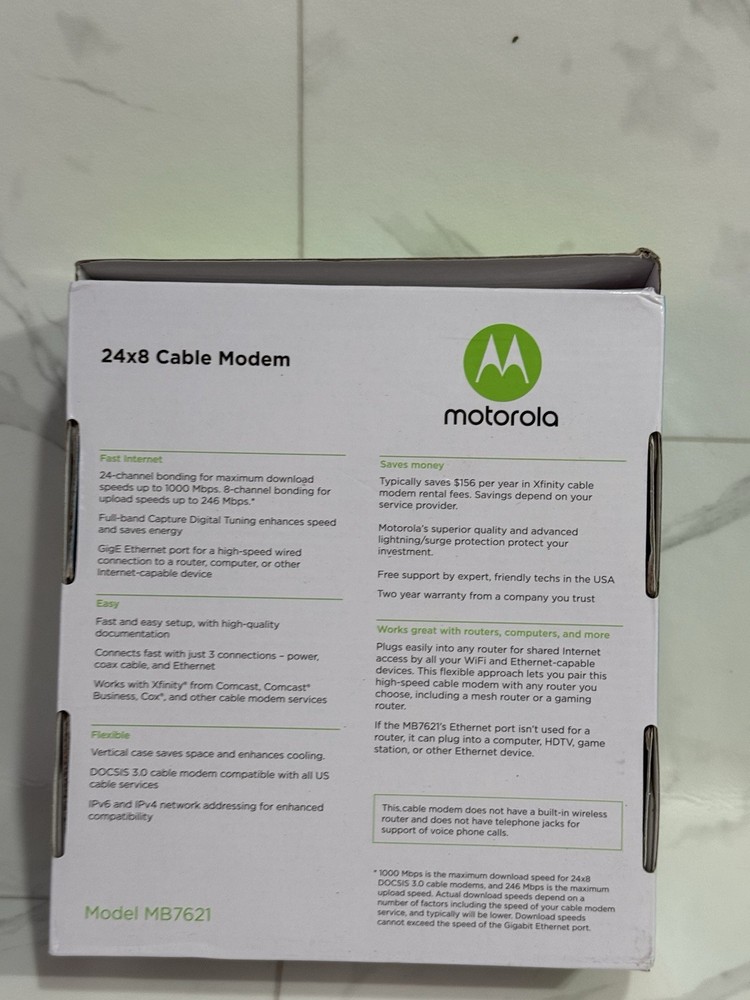 Motorola Modem Cable MB7621 New - Open Box