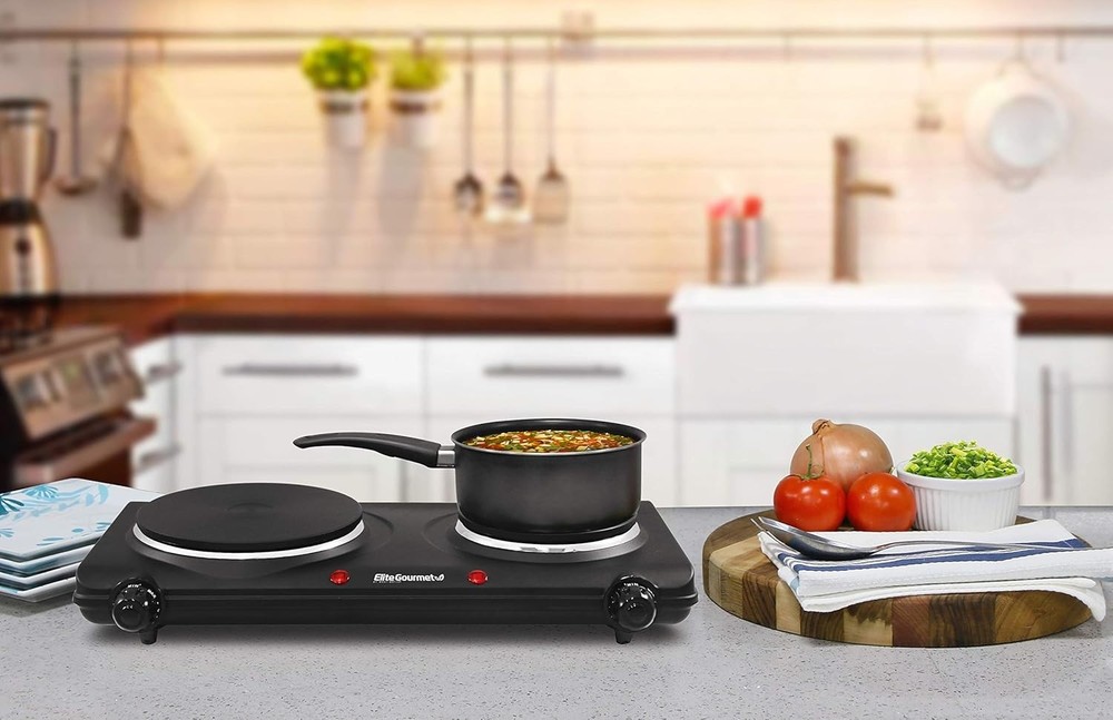 Compact Double Electric Burner with Adjustable Temperature & Safety Lights