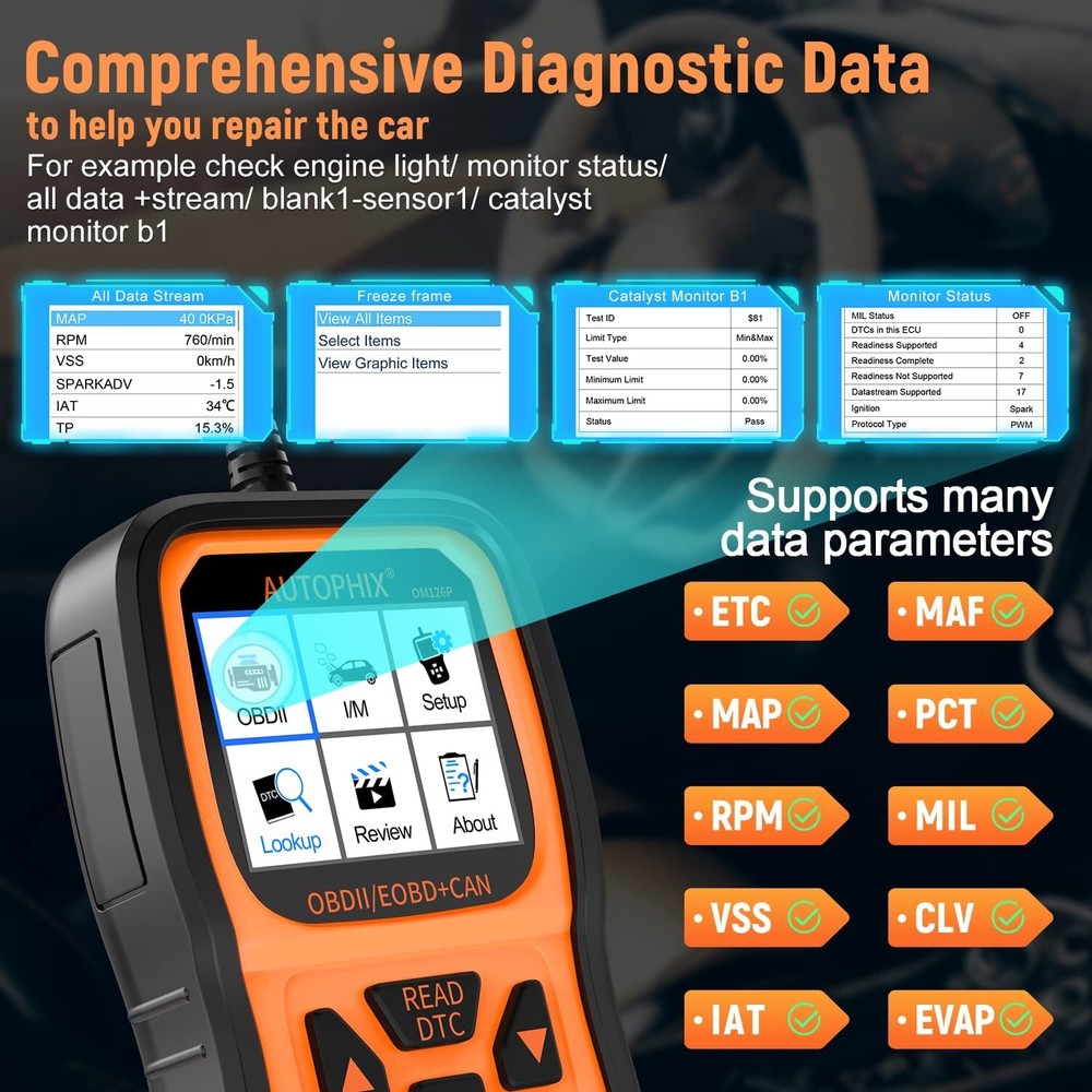 AUTOPHIX OBD2 Scanner Enhanced OM126P Vehicle Code Reader Auto Diagnostic Tool