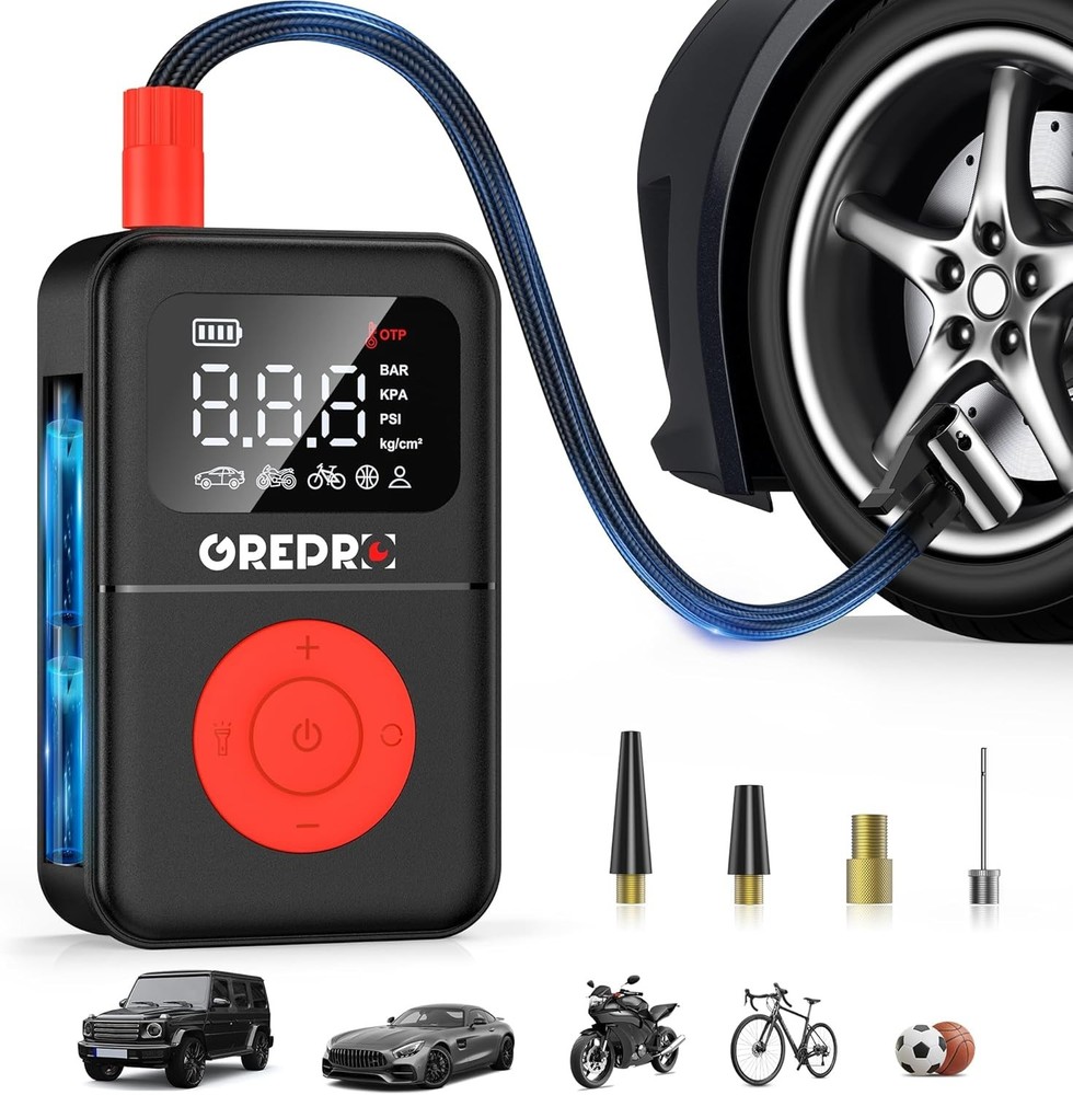 Compact 160 PSI Air Compressor with Rechargeable Battery & Multiple Adapters
