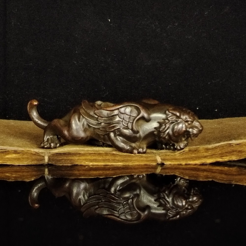 Chinese Antique Bronze Ruyi Tiger Tea Pet Ornament Statue