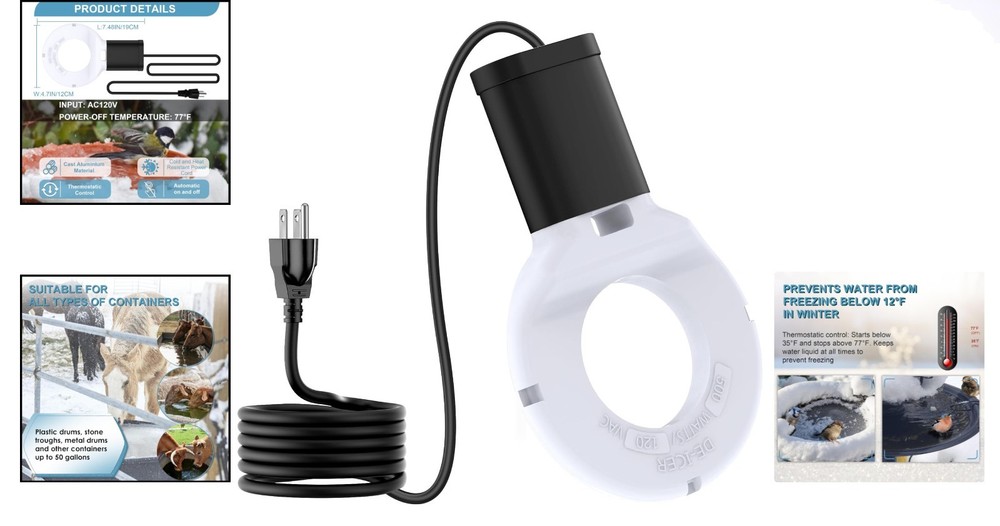 500W Automatic Thermostat De-Icer: Essential Winter Heater for Water Sources