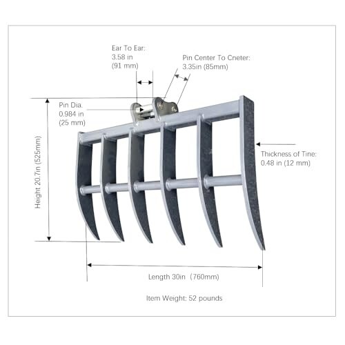Mini Excavator Rake Attachment with Pins for HITACHI EX08 Small Digger