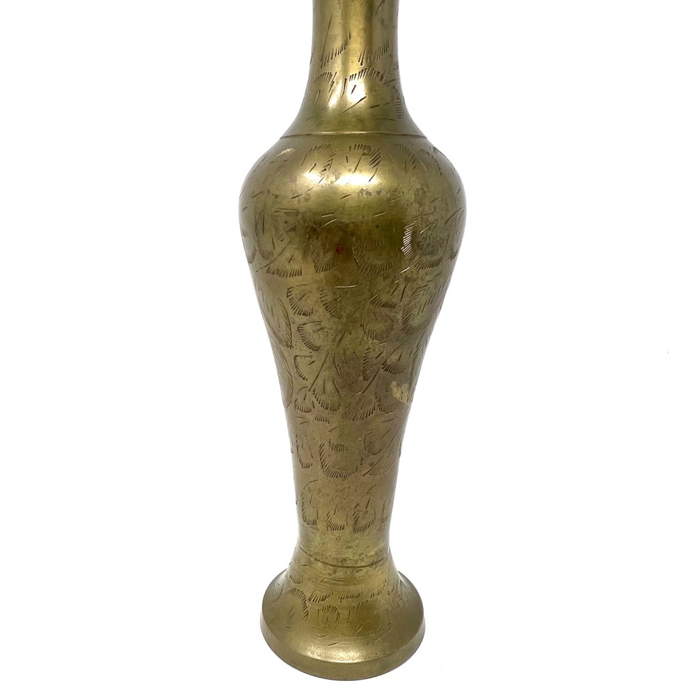 Vintage Brass Etch Carved Vase