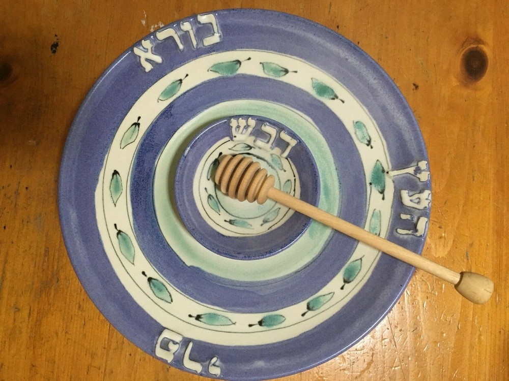 Three-piece Handmade Ceramic Honey Dish for Rosh Hashana