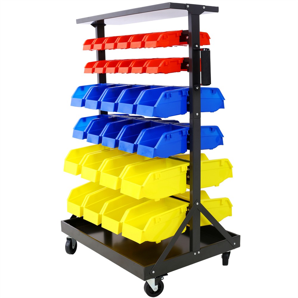6-Tier Dual-Sided Rolling Bin Rack 350lbs Capacity Includes 60pcs Organizer Bins