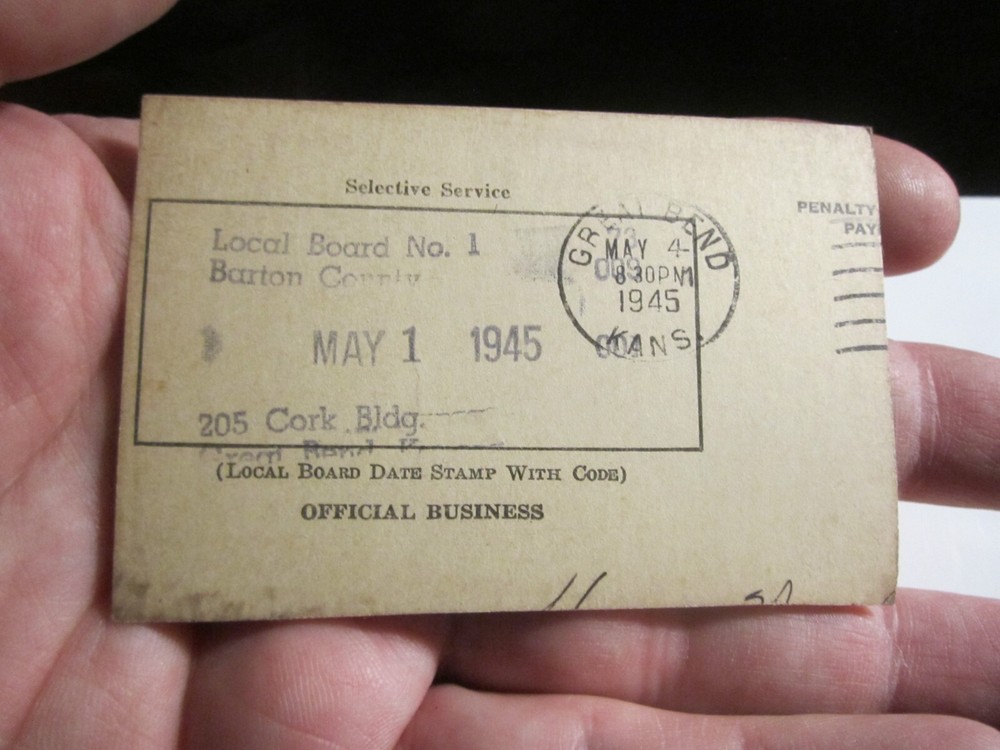 1945 ARMED FORCES 2A SELECTIVE SERVICE I.D. CARD SIGNED - SC