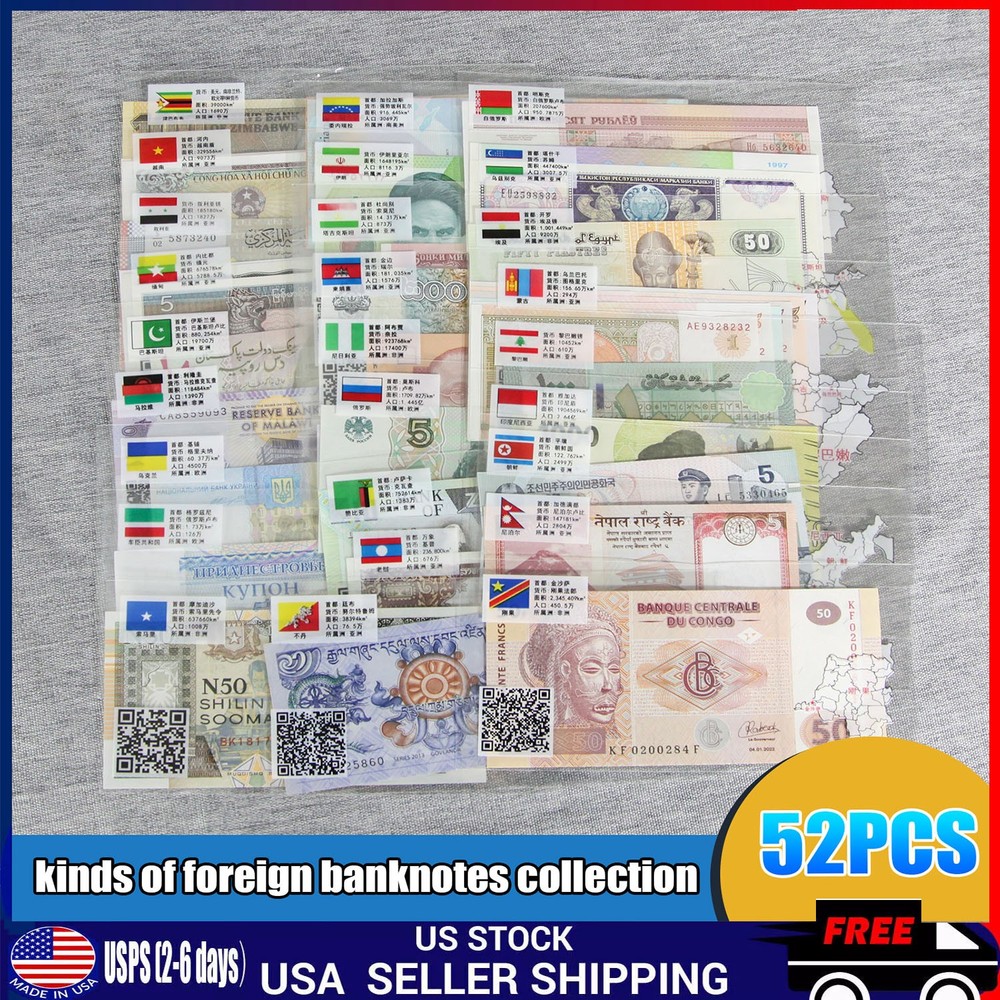Lot 52 Different Mix World Banknotes From 52 Different Countries UNC Collections