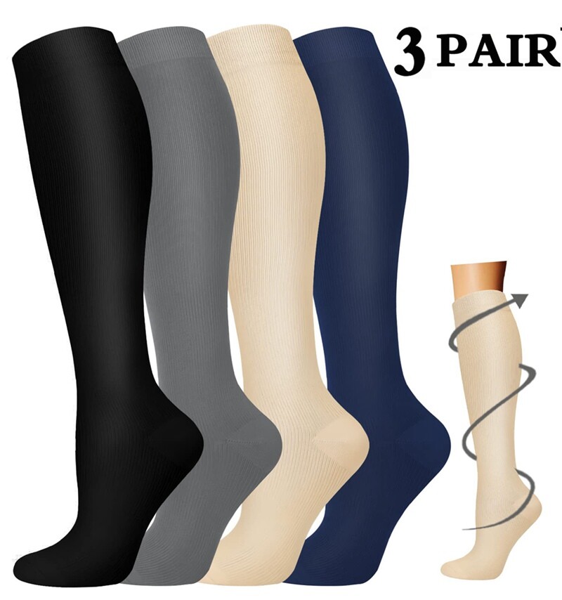 3 Pack Compression Socks (8-15mmHg) Moisture Wicking Support Stockings
