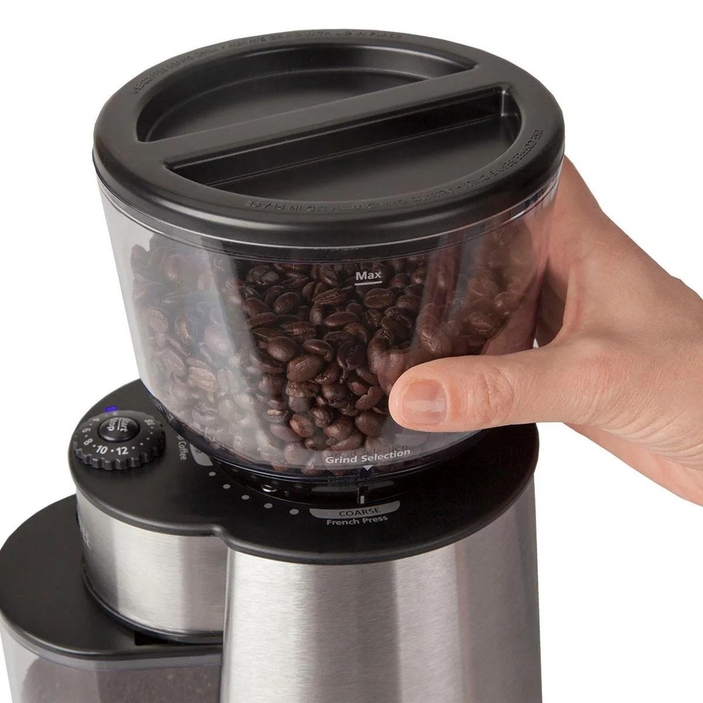 Mr. Coffee Automatic Burr Mill Coffee Grinder with 18 Custom Grinders Silver