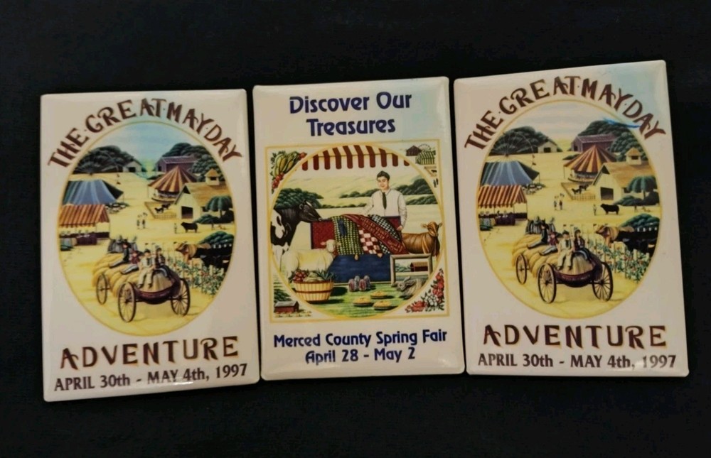 3 MERCED COUNTY SPRING FAIR 1997 PIN BACK BUTTONS  RECTANGLE NICE!!
