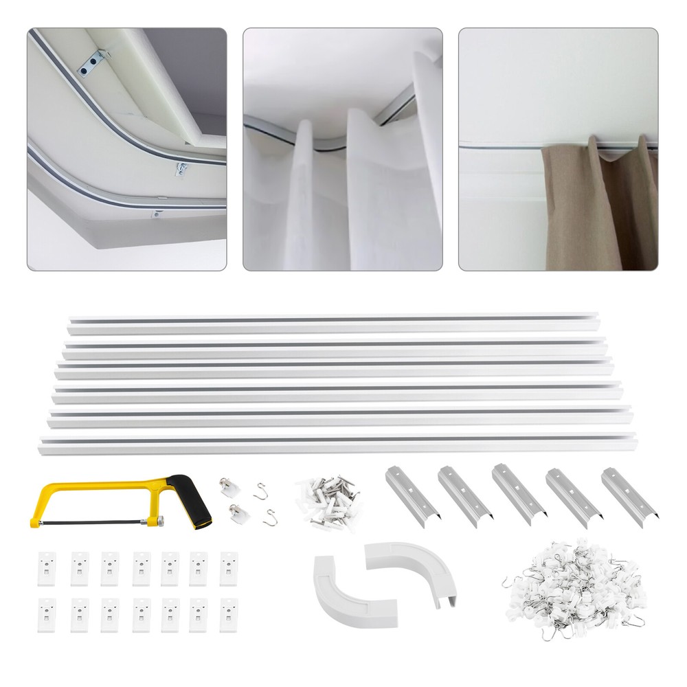 12ft-18ft Ceiling Curtain Track Set Ceiling Mount Room Divider Rail with Hooks