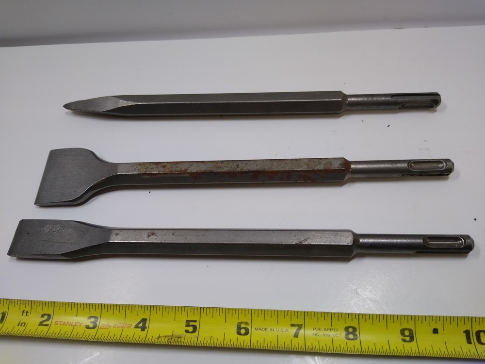 3 Rotary Hammer Drill Chisel Bits Point Flat Blade Concrete Cement Tools
