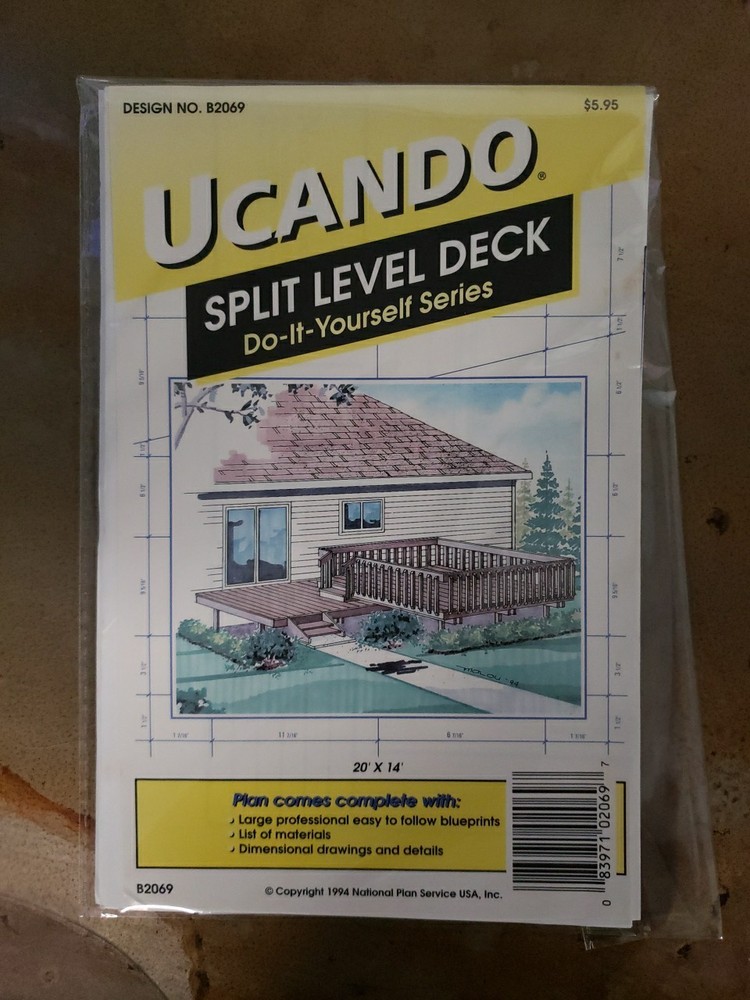UCANDO B2069 Split Level Deck Plans Rebagged With Material List NOS