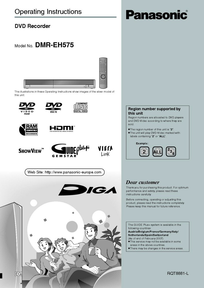 Panasonic DMR-EH575 DVD Recorder Owners Instruction Manual