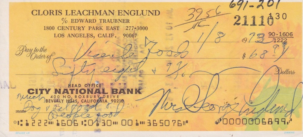 Cloris Leachman signed bank check