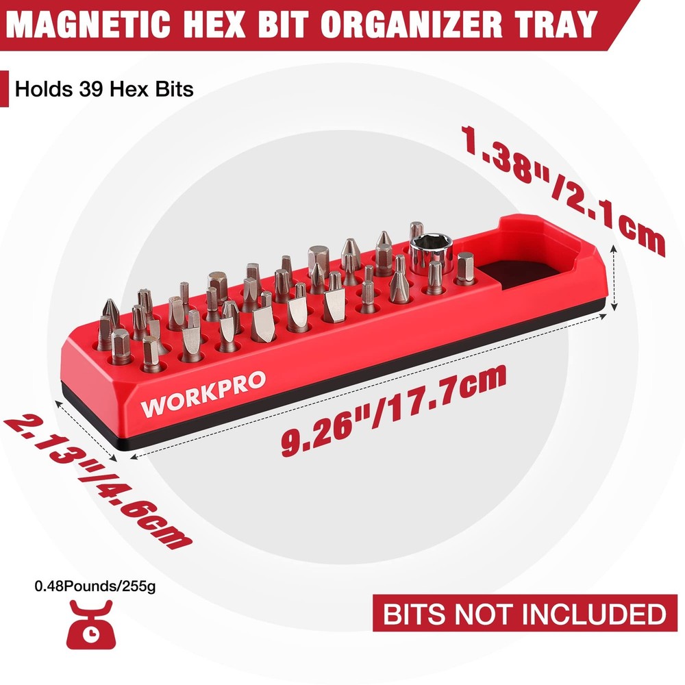 WORKPRO Magnetic Hex Bit Organizer, 39 Hole Screwdriver Drill Bit Holder Tray...