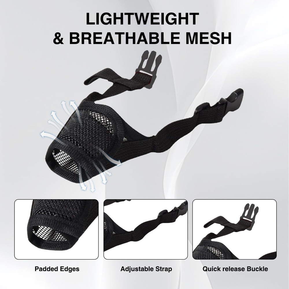 LOGJAM Small Dog Mesh Muzzle for Barking, Soft Breathable Small, Black