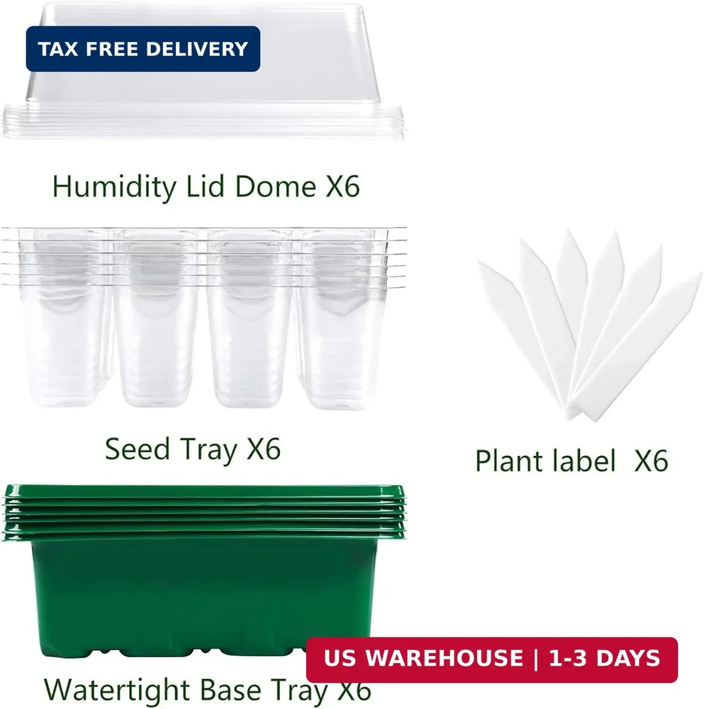 Seed Starter Tray, 6 Set Seedling Kits with Adjustable Humidity Dome, Plant Star