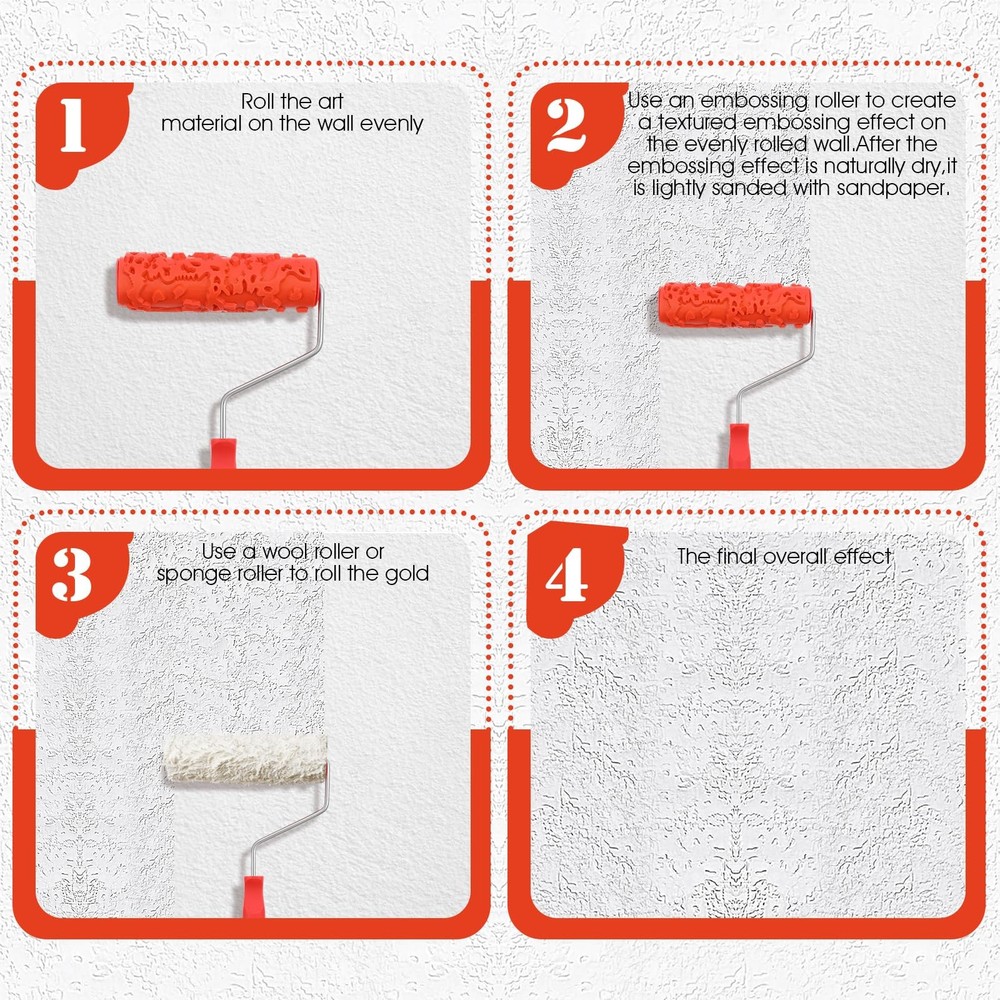 PercyEffie 2Pcs 7'' wall Texture Roller Paint Rollers for Painting Walls Red