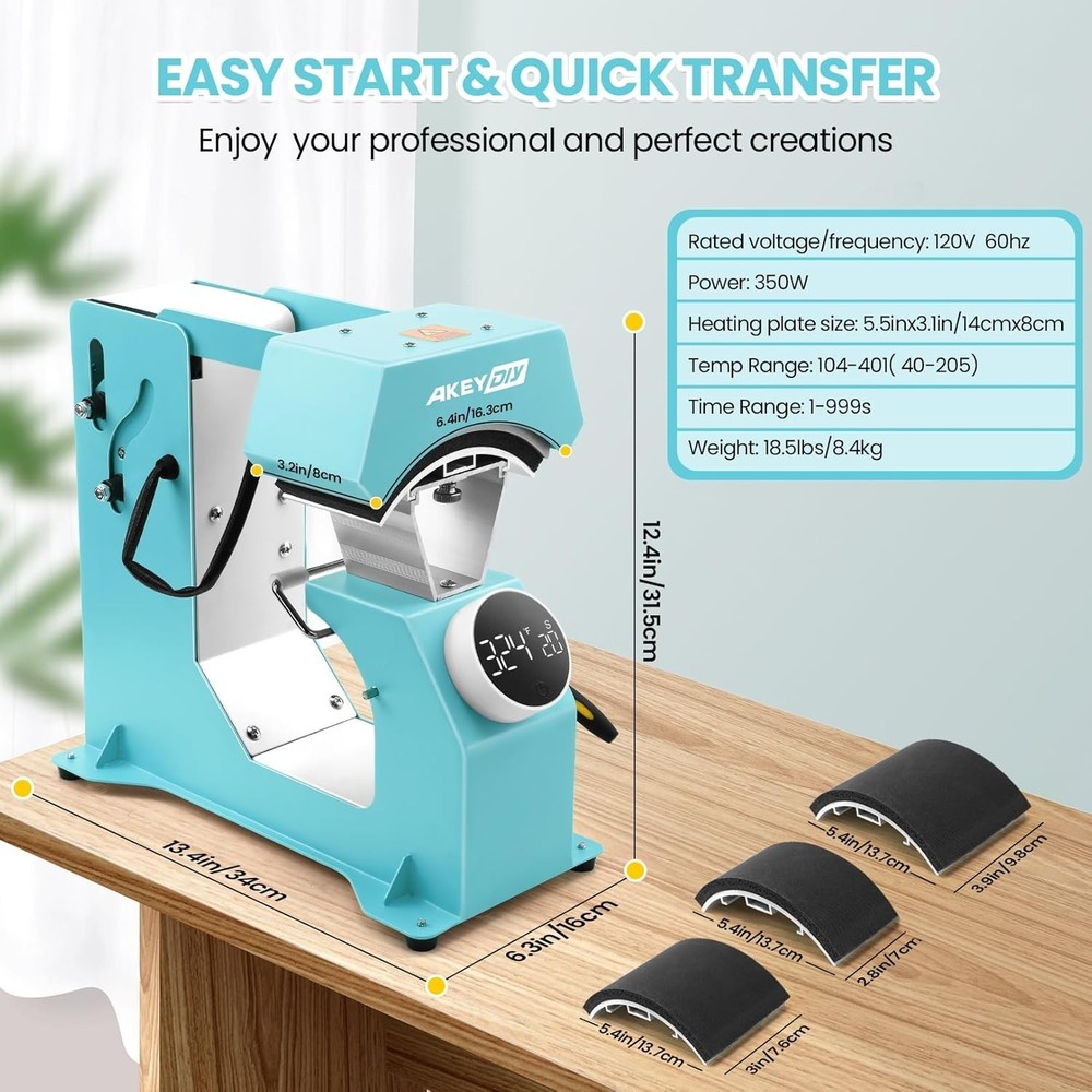 Famous Cap Heat Press Machine, Hat Heat Press with 3pcs Replaceable Heating USA