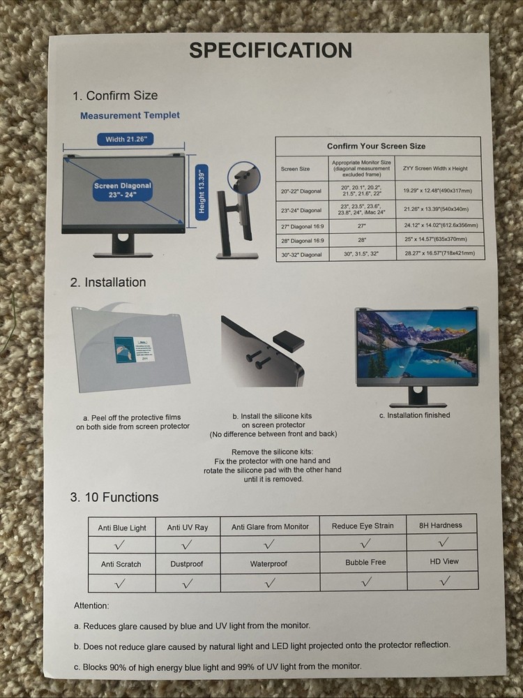 Anti-Blue Light Computer Monitor Filter 27 Inch PC Screen Protector 1 Pack