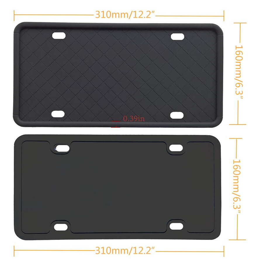 Car License Plate Frame Front Rear Holder Soft Silicone Rubber Black Accessories