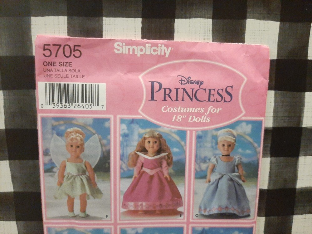 VINTAGE SIMPLICITY DOLL PATTERN 5705 DISNEY PRINCESS 18"