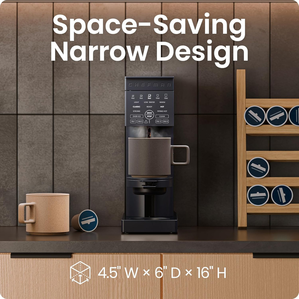 Caffeinator Single Serve Coffee Maker, Brew Kcups & Grounds, Drip Coffee Machine