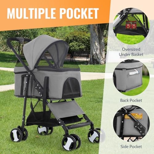 3 in 1 Multi-Function Dog Jogger with Detachable Carrier, Gray 4 Wheels