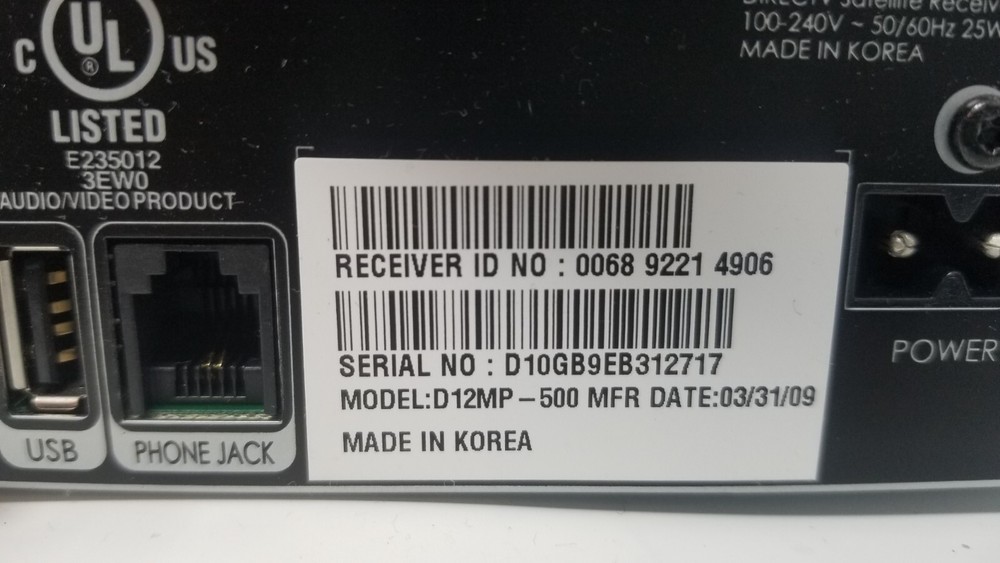 Direct TV Satellite Receiver Cable 2 Box MODEL D12-500 Bundle