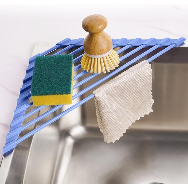 Triangular Roll-Up Dish Drying Rack Space Saving Kitchen Organizer Heat Safe New