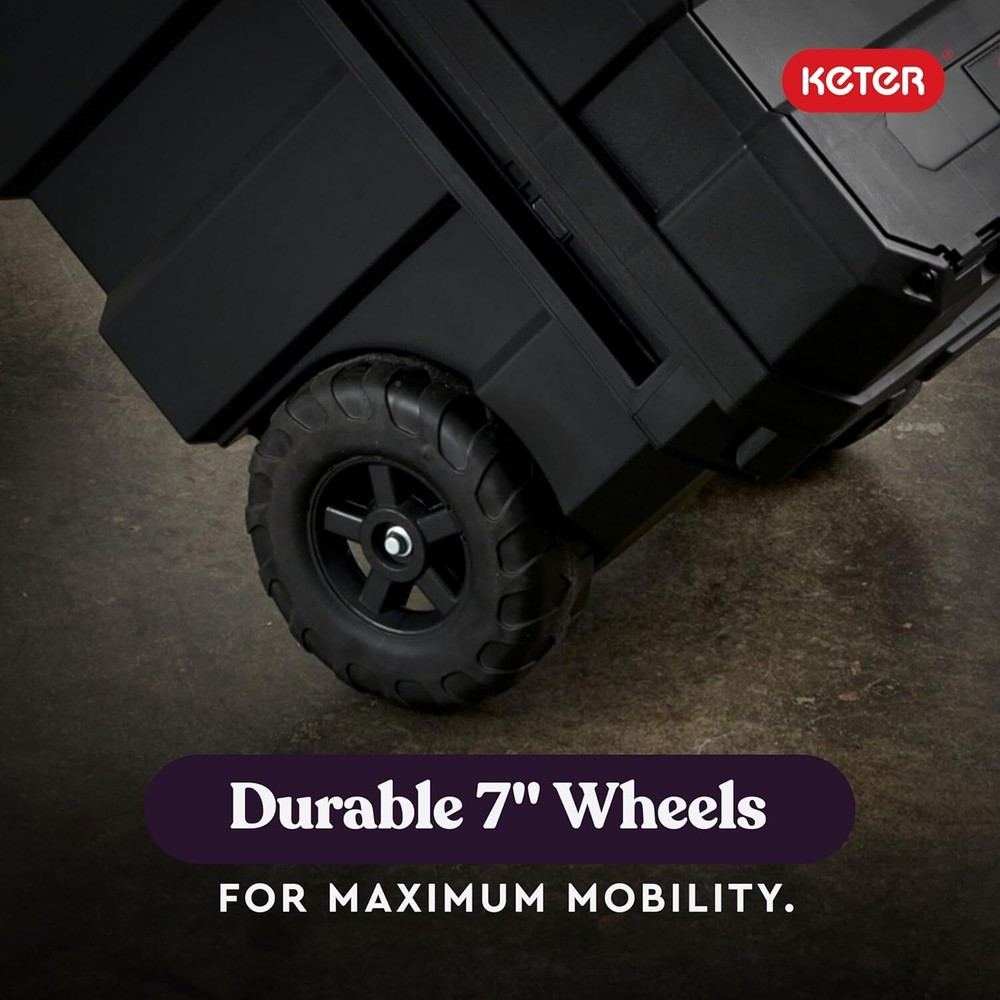 Keter Masterloader Resin Rolling Tool Box with Locking System and Removable Bins