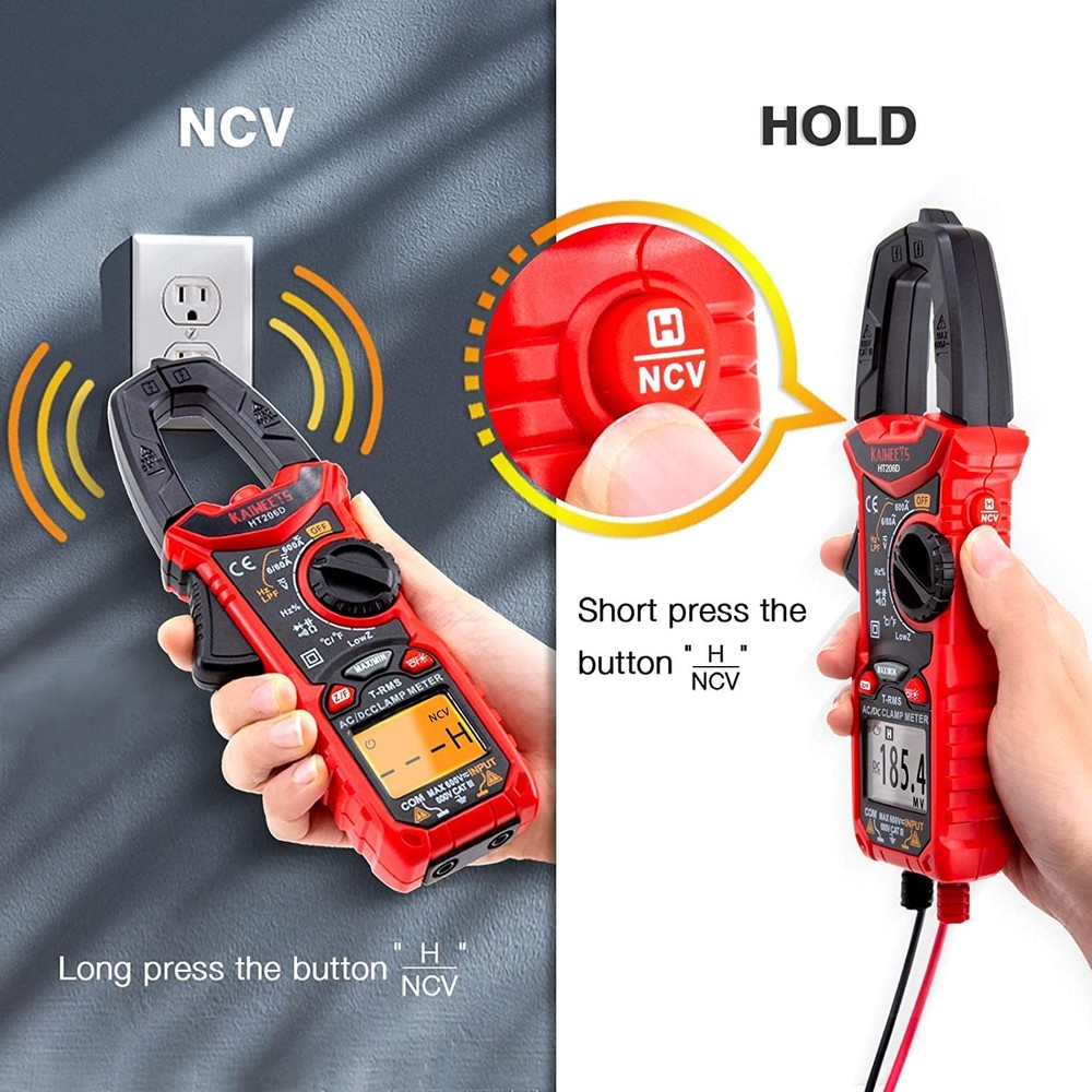 HT206D Digital Clamp Meter T-RMS 6000 Counts, Multimeter Voltage Tester Auto-ran