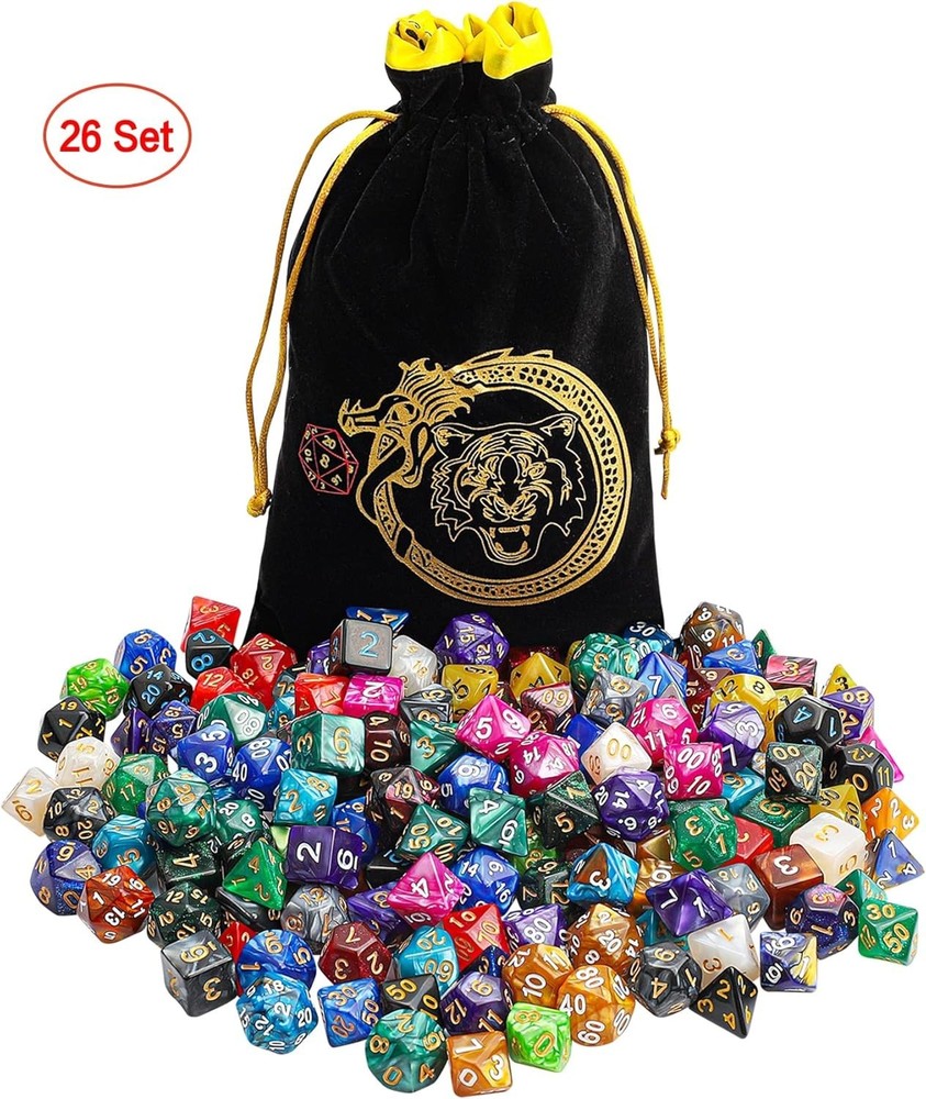 182pcs DND Dice Sets - 26 Colors with Large Drawstring Bag