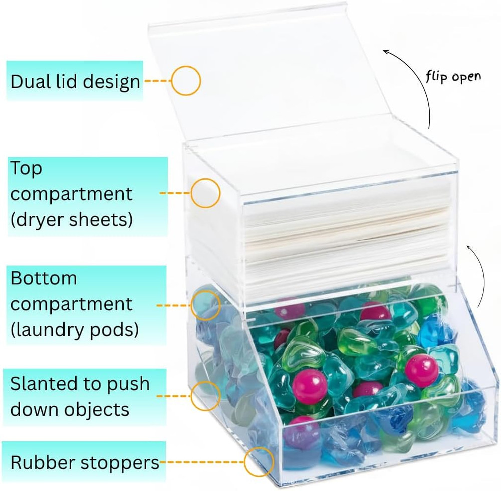 2-Compartment Acrylic Storage Container, Laundry Pods and Dryer Sheet Dispenser,
