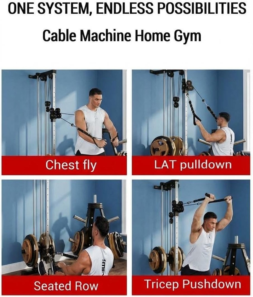 Wall Mount Cable Machine LAT Pulldown Machines with 19 Positions Weight Workout