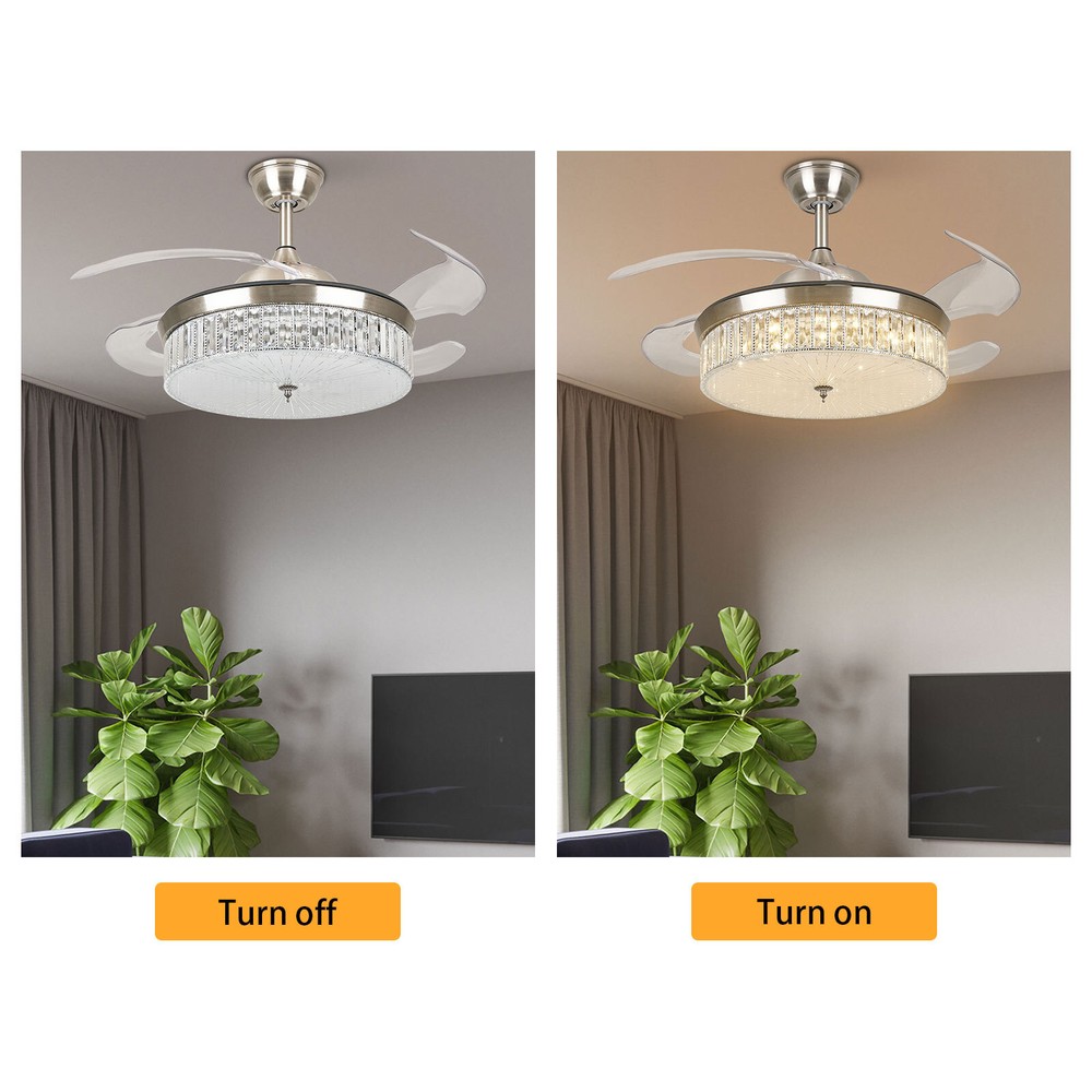 42'' Fan Chandelier 6987 Silver 3 Color Temperature Conversion W/ Remote Control