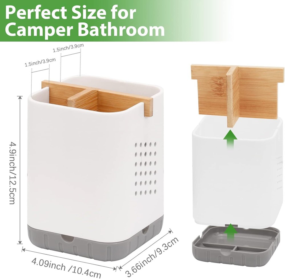 Boperzi Toothbrush and Toothpaste Holder with Bamboo Divider for White&gray