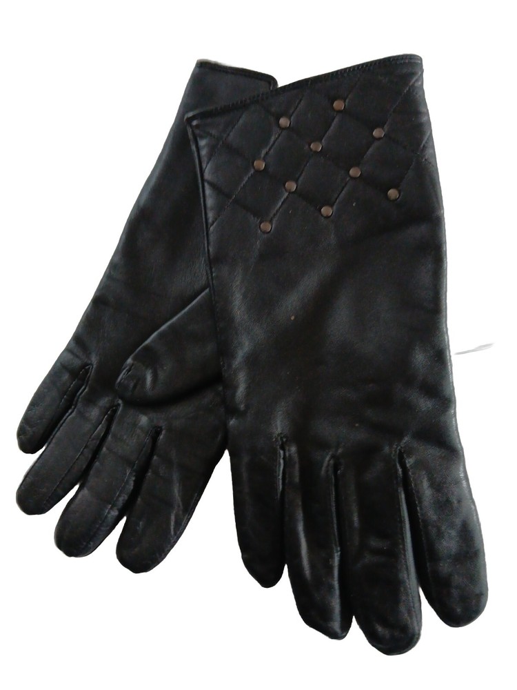 Women's  Brass Studded Black Gloves, XLarge