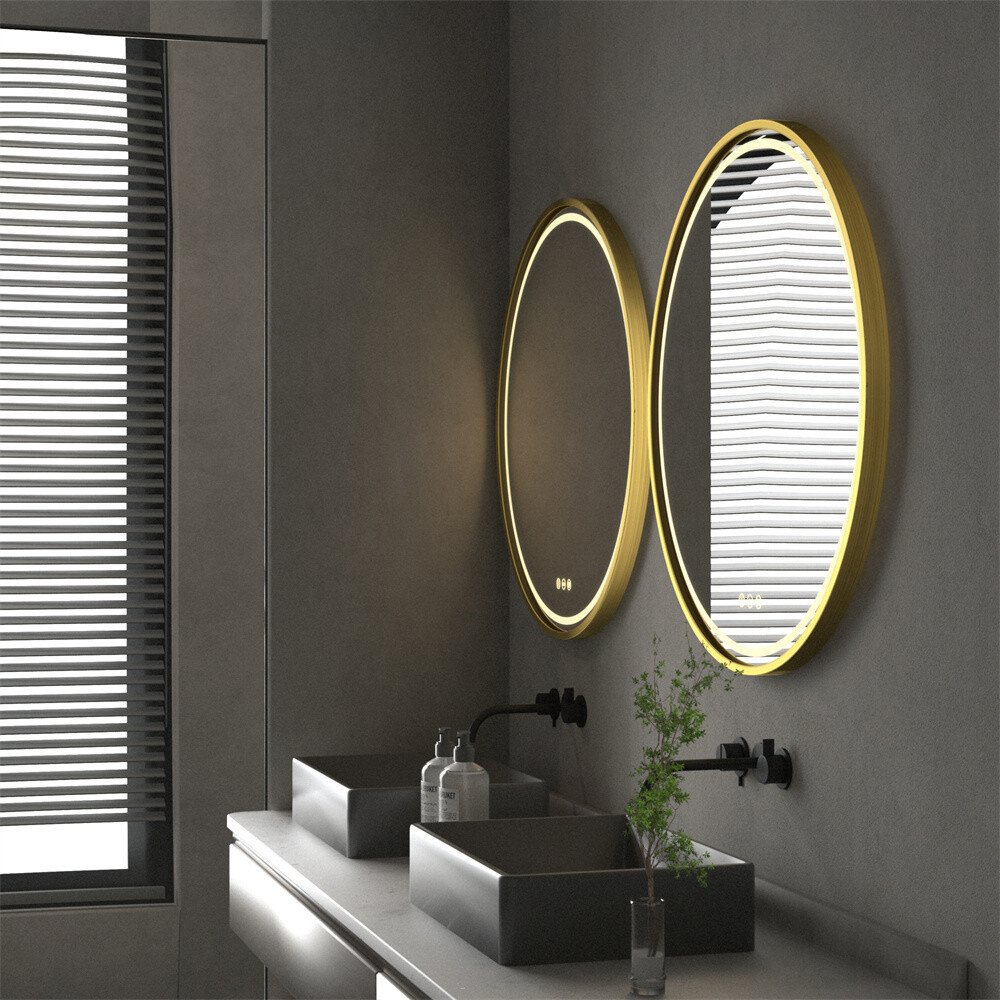 XL Gold/Balck Framed Led Mirror Wall Mounted Bathroom Vanity Makeup Mirror Strap