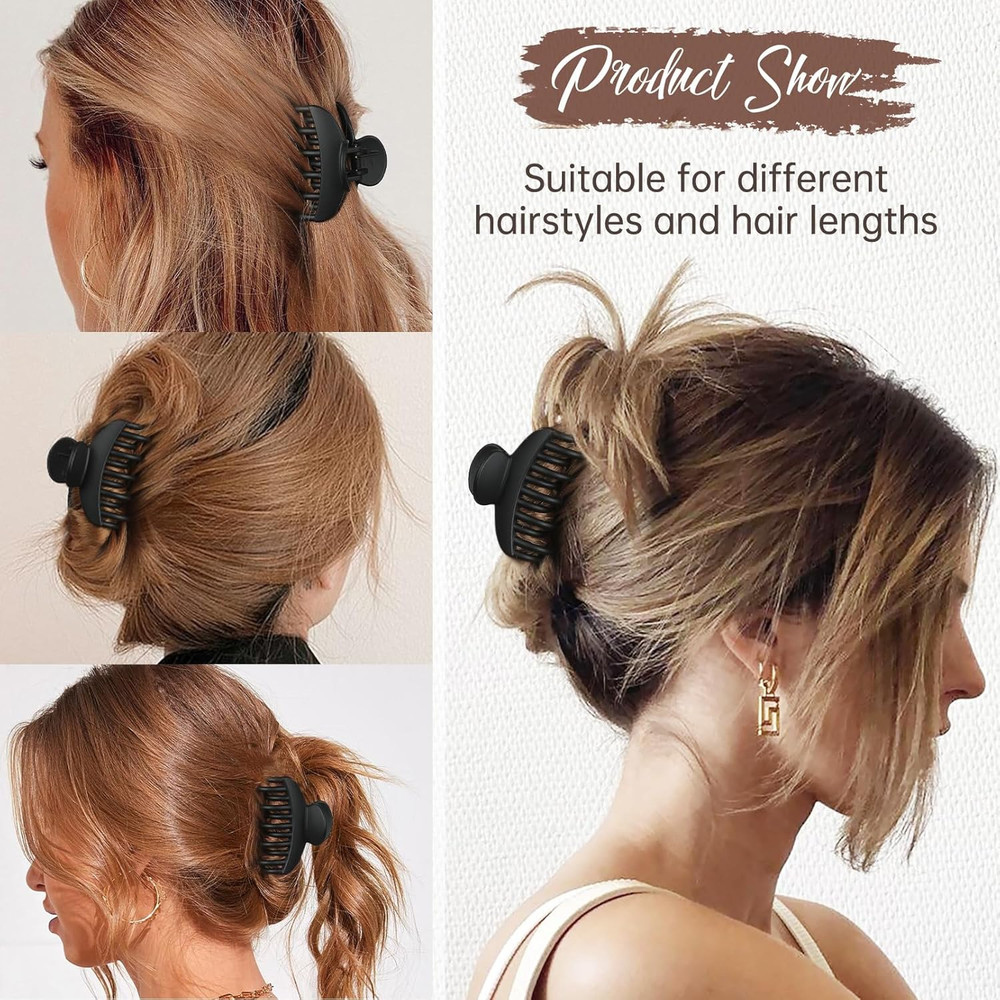 4 Matte Black Hair Claw Clips Double Row Teeth Grip Set