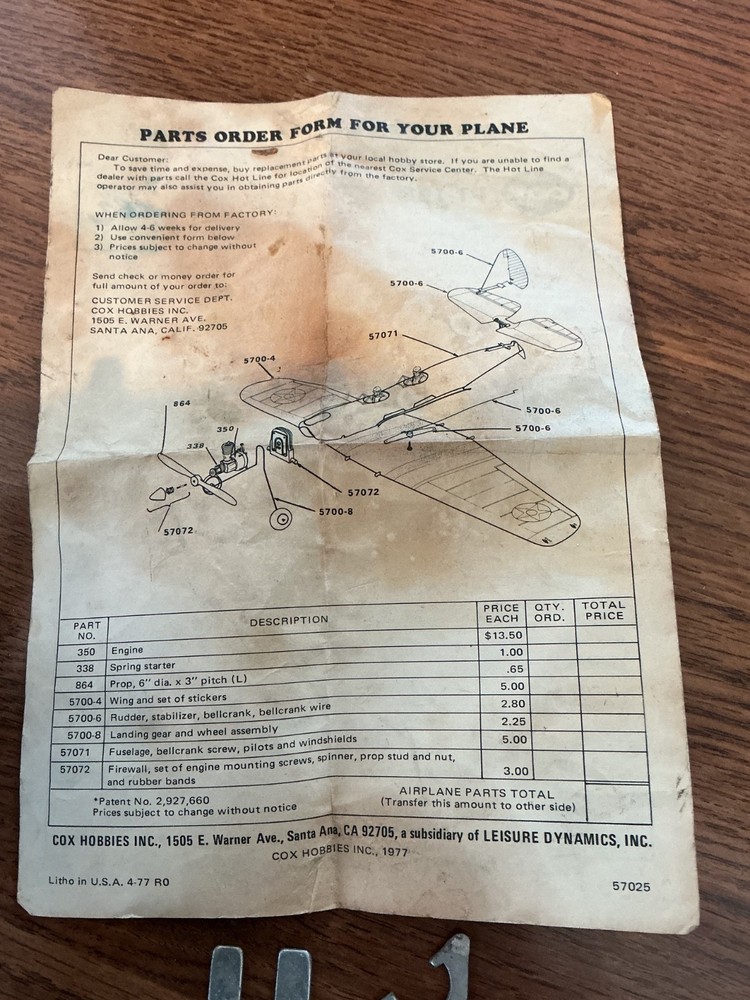 Rare Vintage Cox Model Engine, used.
