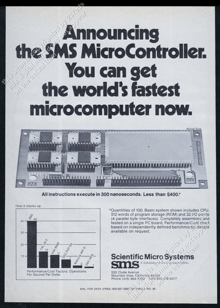 1975 SMS MicroController computer photo Scientific MicroSystems vintage print ad