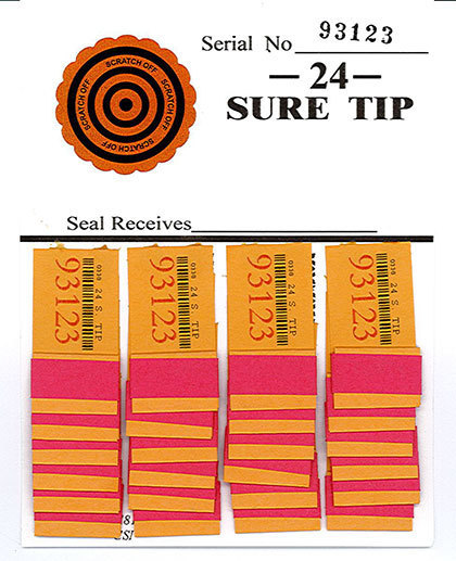 12 -   # 24 Sure Tip Boards (01-24)  Pull Tabs/Jar Tickets Free Shipping
