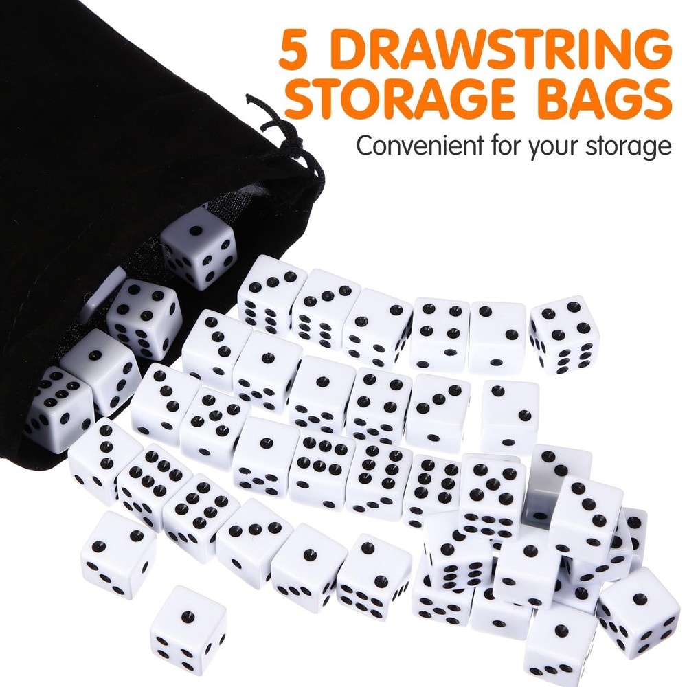 Simgoing 500 Pieces 16mm Dice Bulk 6 Sided Dice Set with 5 Pieces Drawstring ...